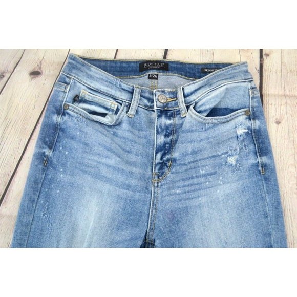 JUDY BLUE Women's Bleach Destroyed High Rise Skinny Jeans SIZE‎ 3 Light Wash - Picture 5 of 10